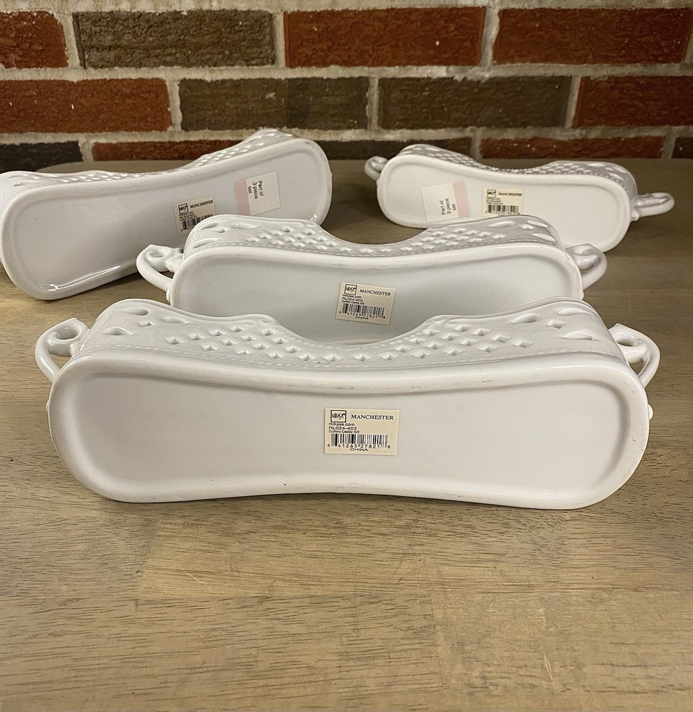 Mikasa Manchester Pattern Porcelain White Buffet Flatware Silverware Holders 4pc