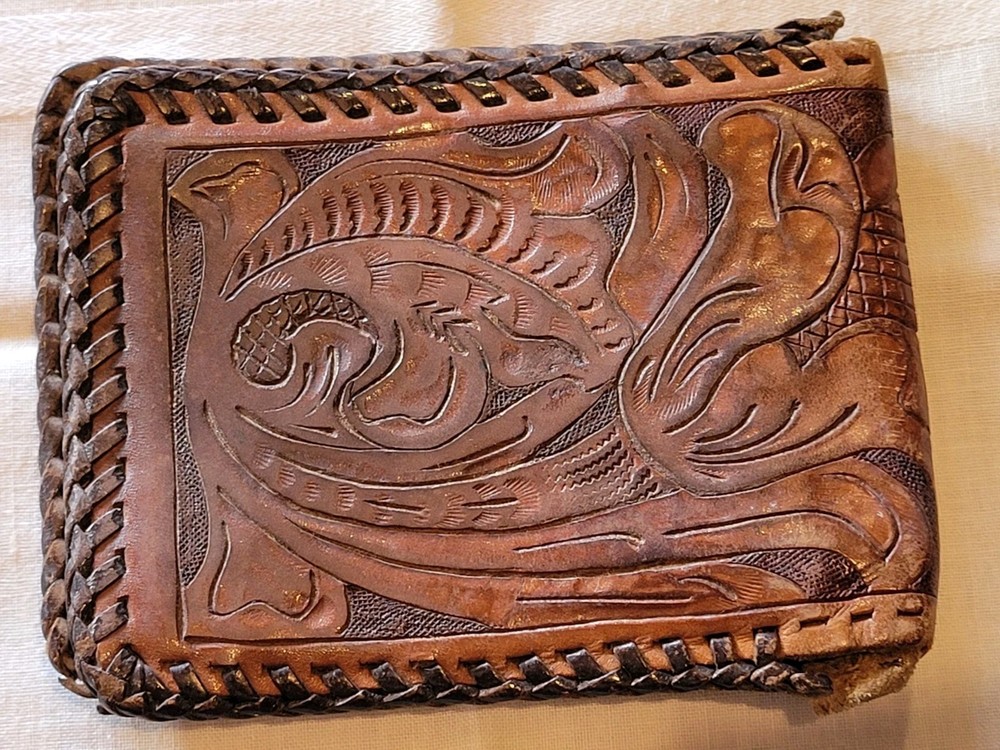 Leather Worker Project Tooled Wallet Leaf & Floral Design Needs Love READ