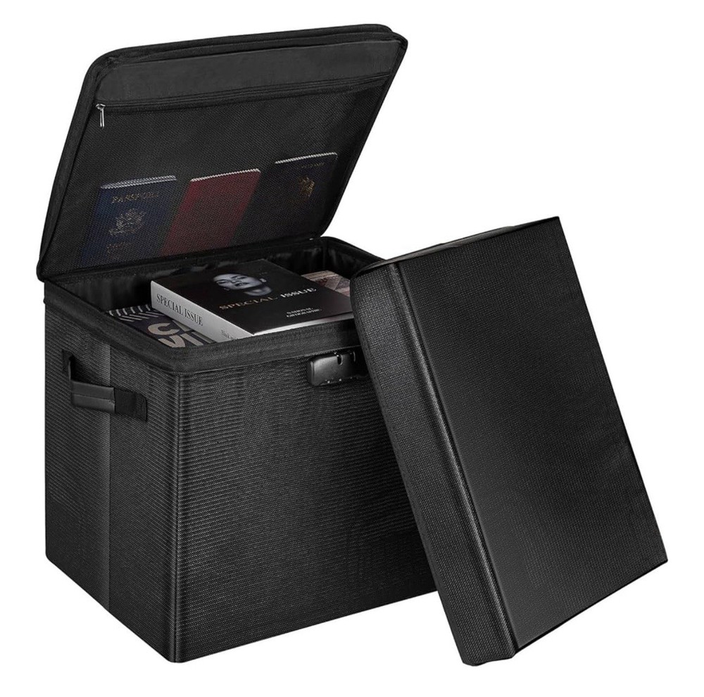 Storage Ottoman with Lock, Fireproof Document Box File Organizer (1361)