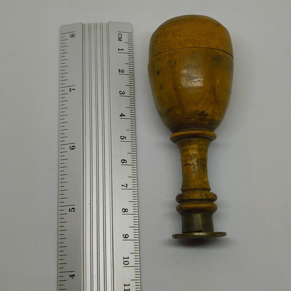 Antique Treen Wax Seal Stamp with Hidden Container - Monogram "S" - 19th
