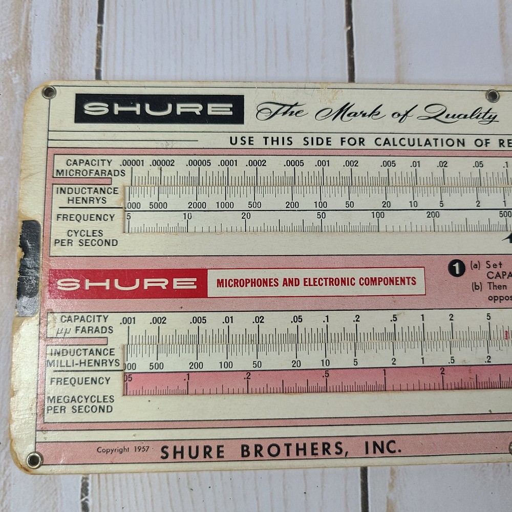 Shure Reactance Slide Rule Calculator Capacitive & Inductive Vintage 1957