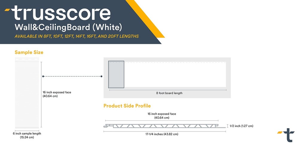 Trusscore Wall&CeilingBoard, 16" Wide Panel - Sample (White)