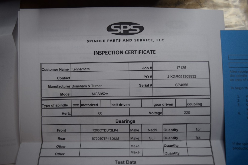 Boneham & Turner MGS952A Spindle