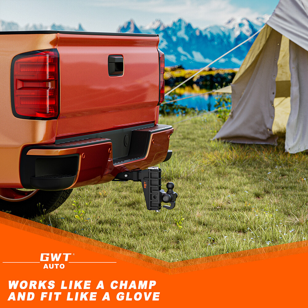 Trailer Hitch 2.5'' Receiver w/Hook 6'' Drop Hitch 18500LBS Tri-Ball Adjustable