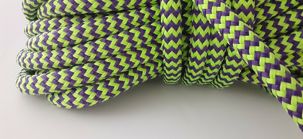 9/16 x 50 ft. Double Braid-Yacht Braid Polyester Rope. Herringbone Lime/ Purple
