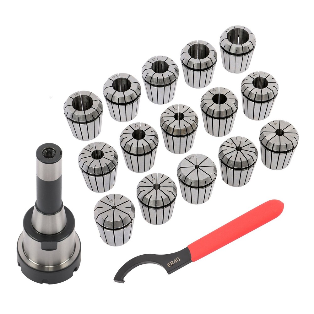 ER40 Collet 15 Pack Set R8 Shank Chuck Tools For Milling Machine Lathe Drilling