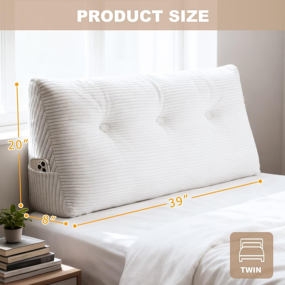 Wedge Pillow Headboard Twin/Twin XL Triangular Bed Wedge Pillow for Headboard...