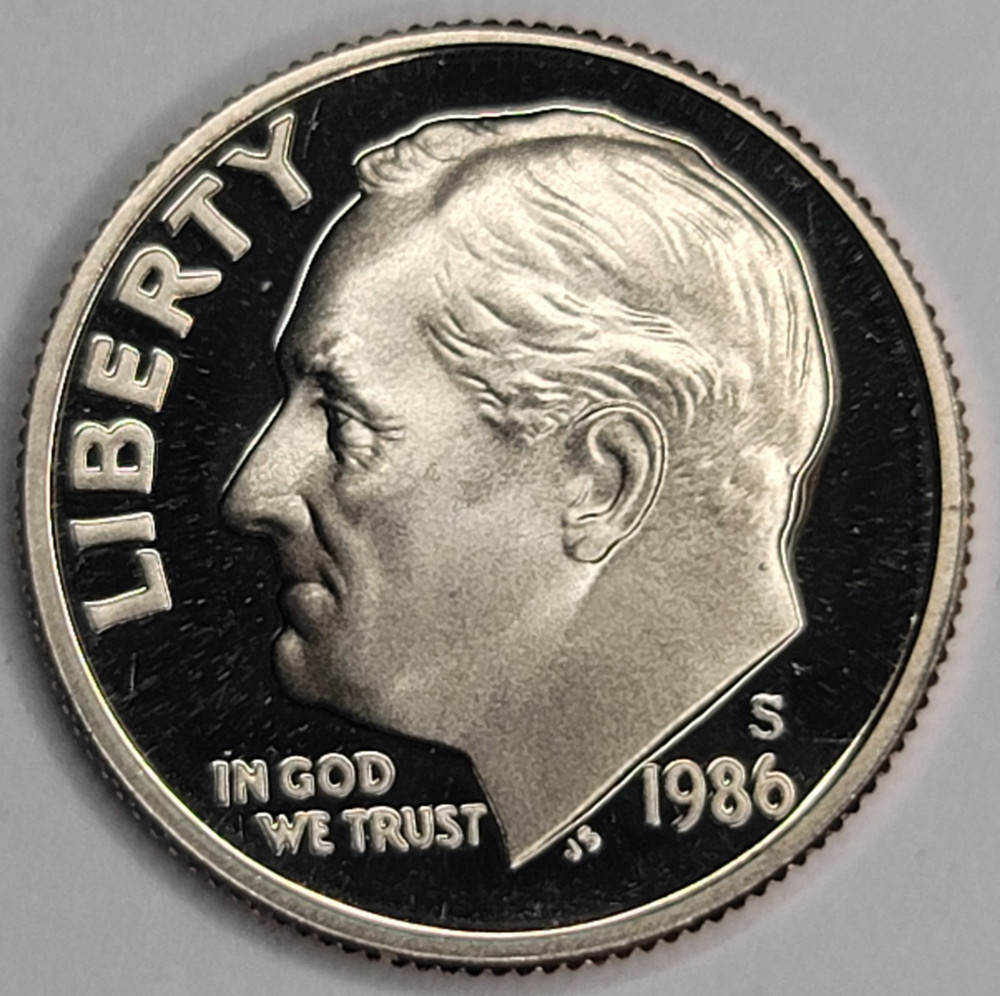 1986 S GEM PROOF DCAM ROOSEVELT DIME
