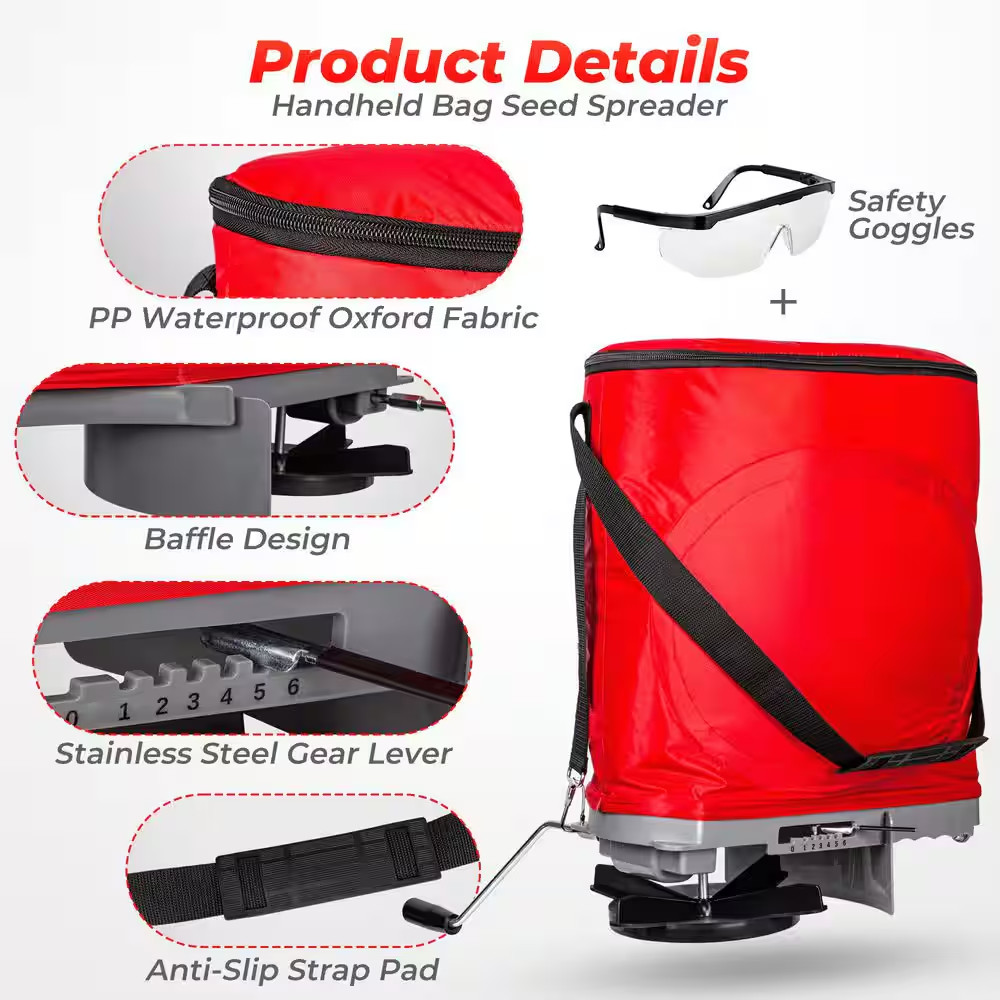 25 Lb. Professional Handheld Bagged Seed Spreader with Comfortable Latex Shoulde