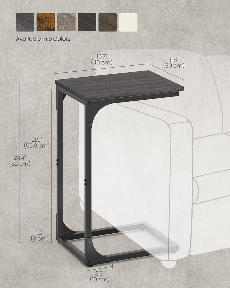 VASAGLE C-Shaped End Table, Small Side Table for Couch, Misty Gray + Black