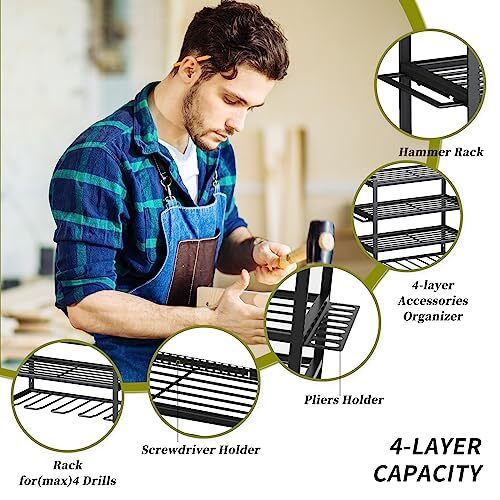 Power Tool Organizer,4 Layer Drill Holders Wall New 1 Pack Black-1Pack
