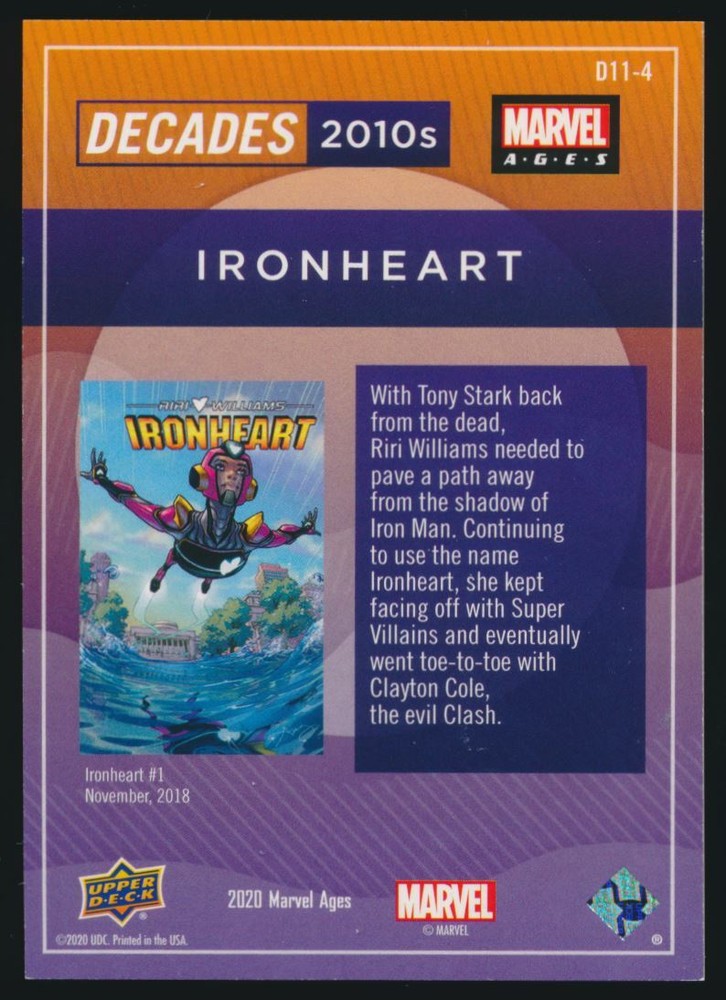 2020 Marvel Ages Decades 2010s #D11-4 Ironheart Upper Deck Marvel Ages