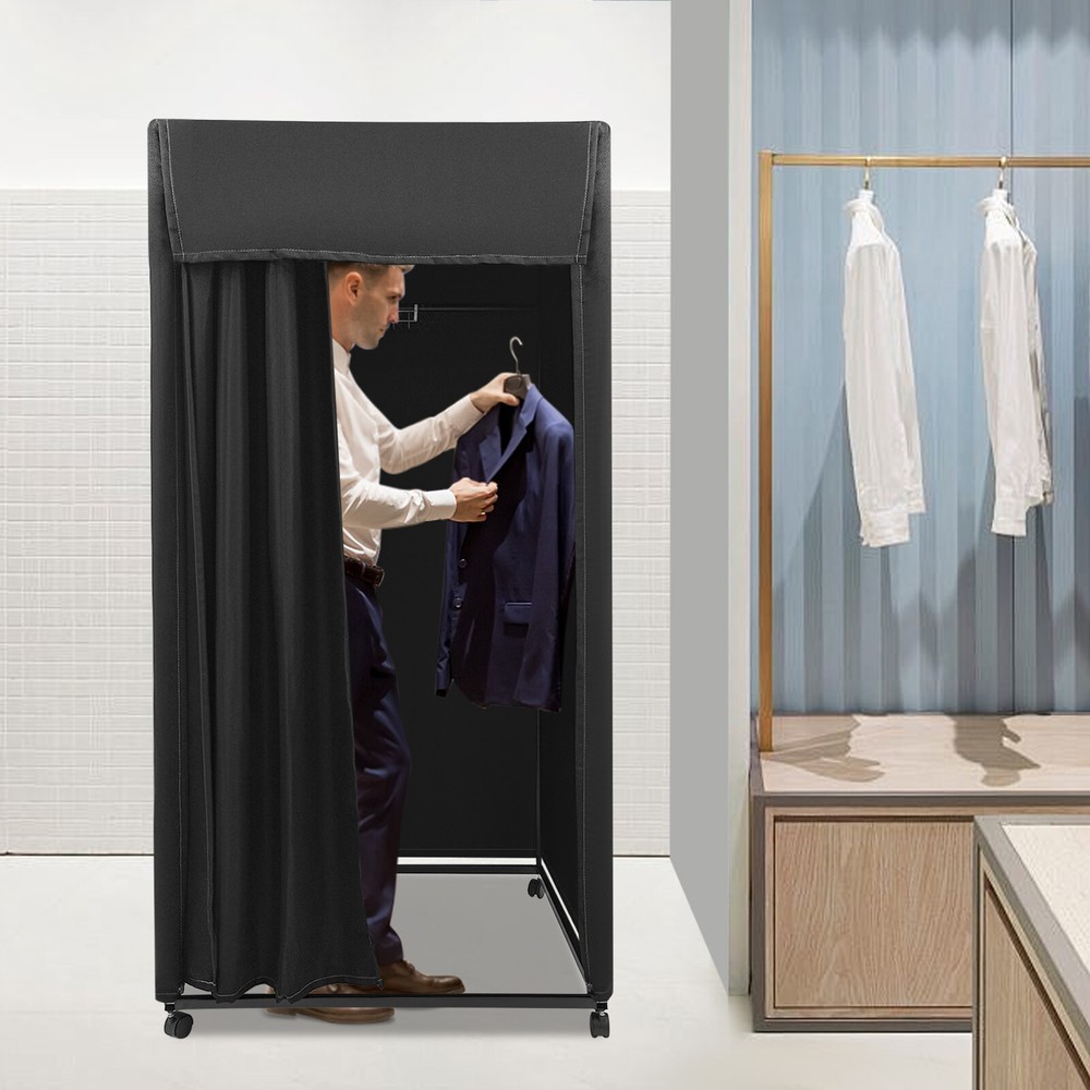 Modern Black Portable Dressing And Movable Fitting Room With 4 Universal Wheels