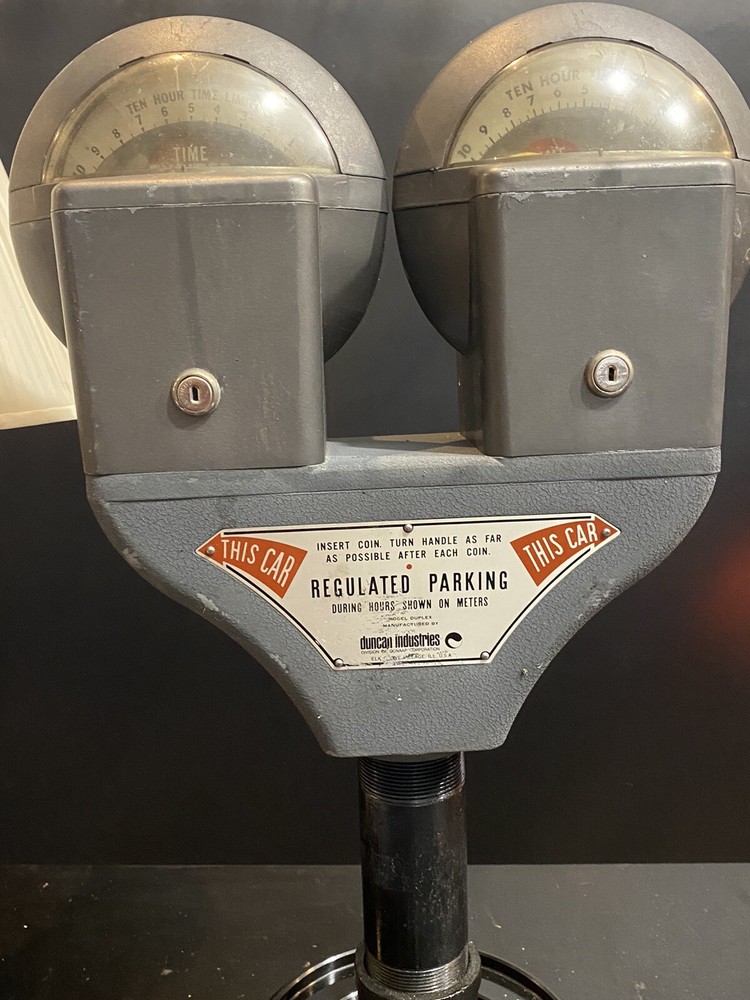 Vintage Gray Duncan 60 Double Head Parking Meter And Key, Working