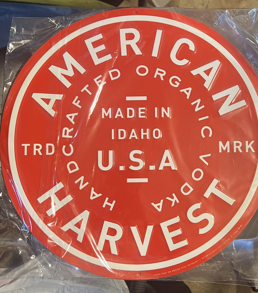 American Harvest Vodka Tin Wall Tacker.  New 13.75 Inch Radius