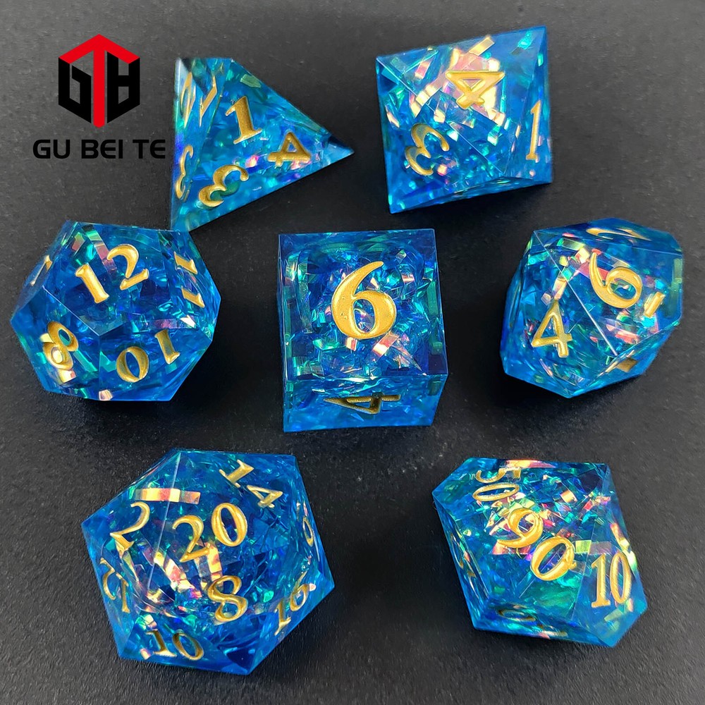 Blue Resin Dice Set Polyhedral Dice Poly RPG DnD Dungeons Dragons D&D Pathfinder