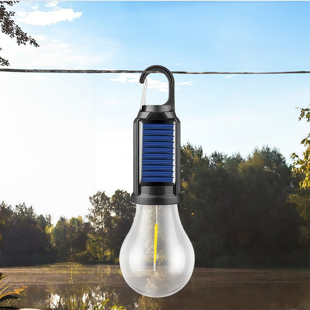 Solar Tent Camping Light Bulb Rechargeable Portable LED Lantern 3 Lighting Modes