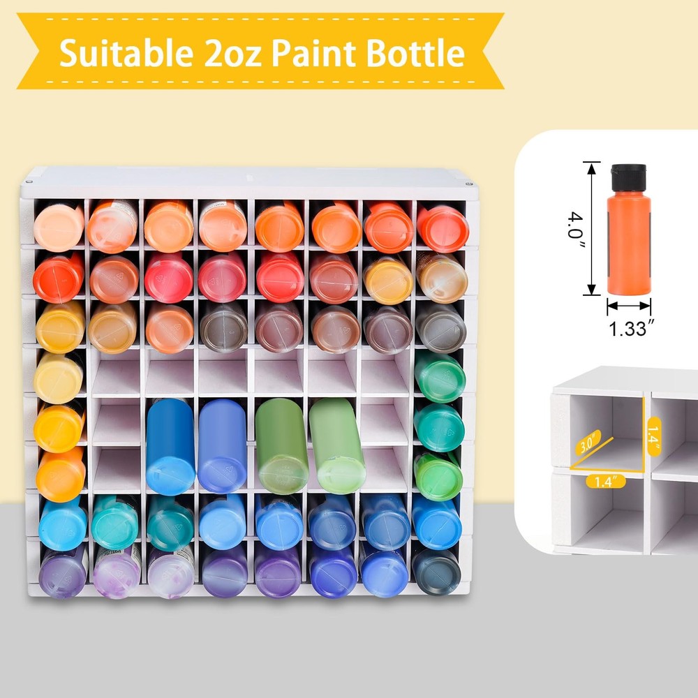 64 Grids Craft Paint Storage Organizer, Wall-mountable Paints Holder, Stackab...