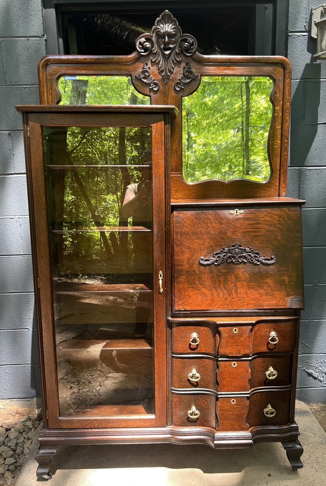 1885 Grotesque Baroque Revival Tiger Oak Side By Side