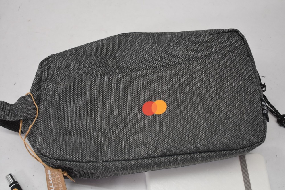Mastercard Small Toiletry Bag Gray w USB Adapter & Pen & Notebook Journal Small