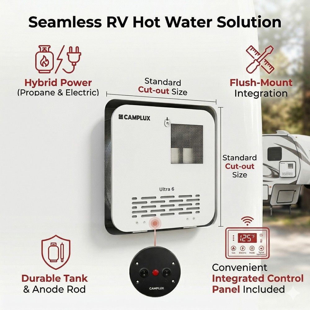 6 Gallon RV Water Heater Gas Electric Hybrid Replacement for Suburban & Dometic