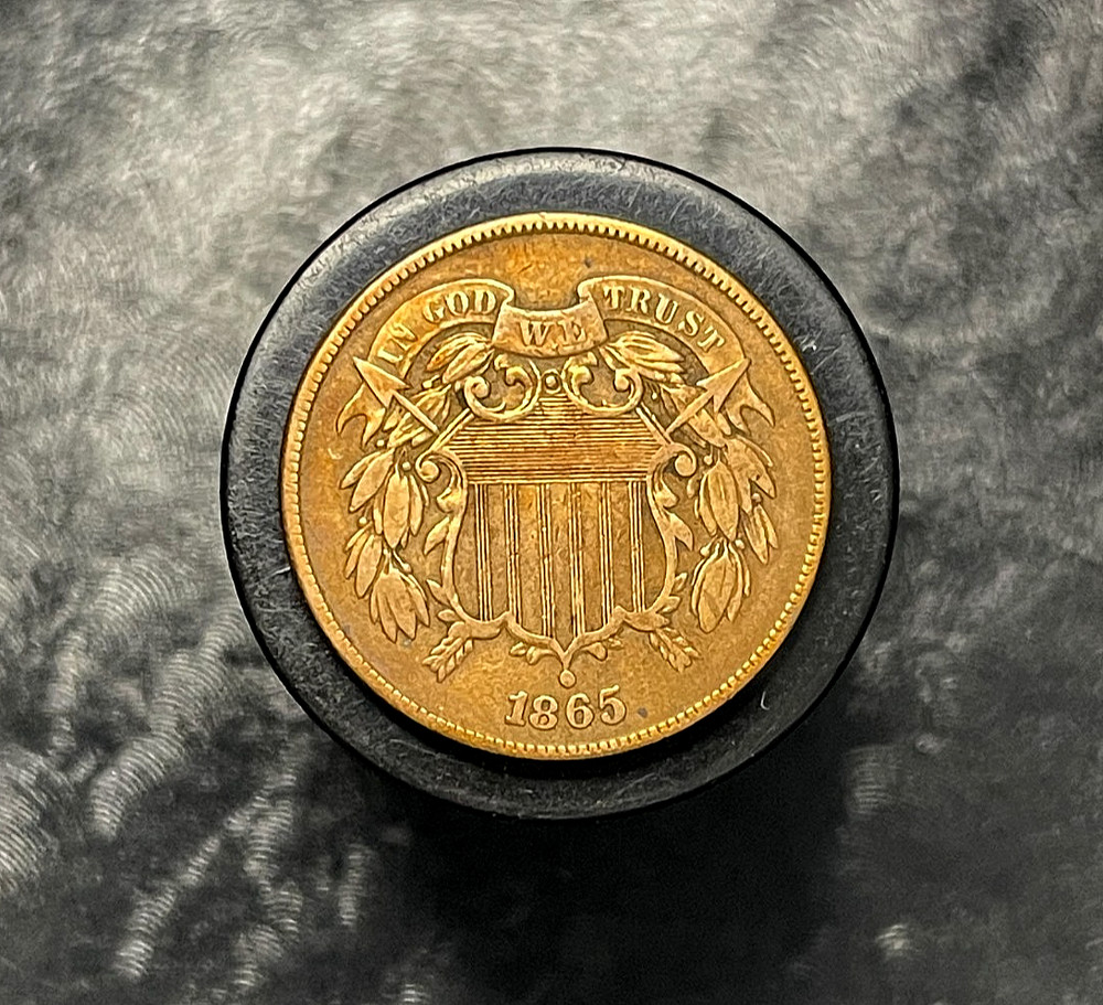 1865 2c Two Cent Piece About Uncirculated AU++ RB Coin Plain 5