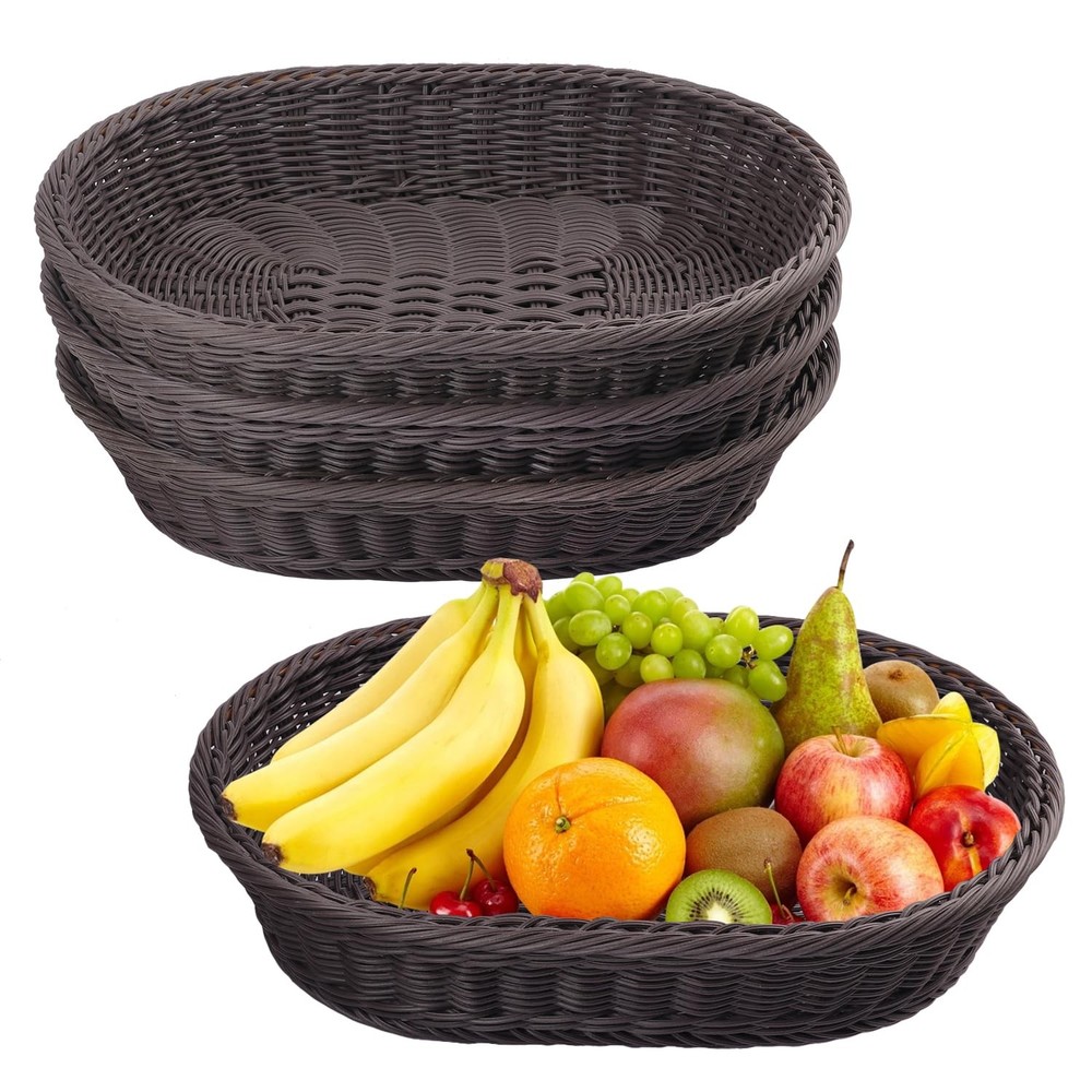 4 Pack 15.7 Inch Oval Poly Wicker Baskets, Plastic Oval Wicker Baskets, Rusti...
