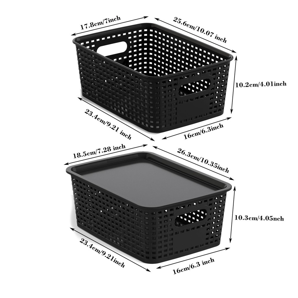 ORGIDOL Plastic Storage Basket with Lids 12 Pack Stackable Black Storage Bins Co