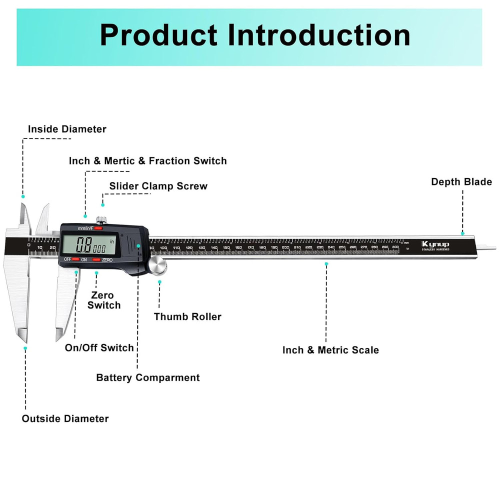 Micrometer Caliper Tool, 12Inch Digital Caliper, Vernier Caliper with Stainless