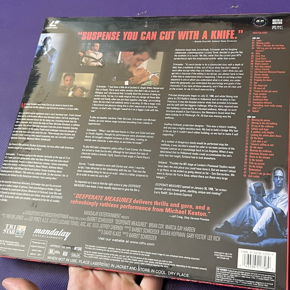 Desperate Measures Widescreen Laserdisc LD Michael Keaton