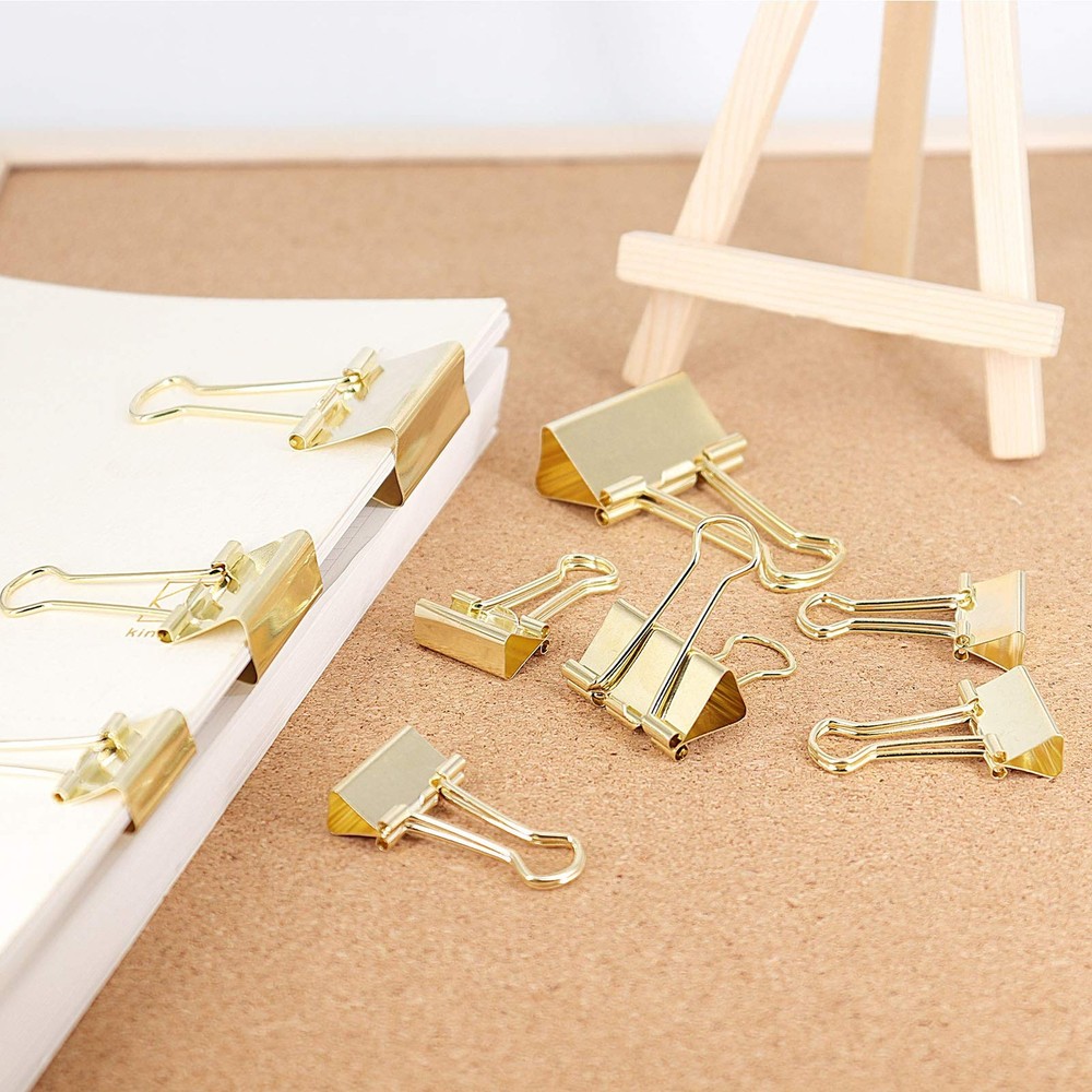 Gold Binder Clips Paper Clamps, Assorted Sizes Set small, medium, large,