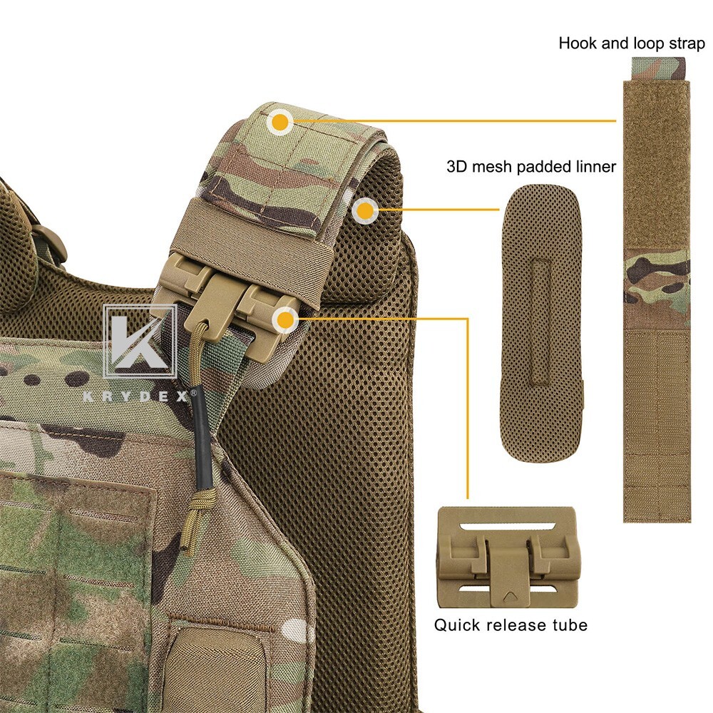KRYDEX Plate Carrier Tactical Vest Quick Release & Laser Cut MOLLE Panel Camo