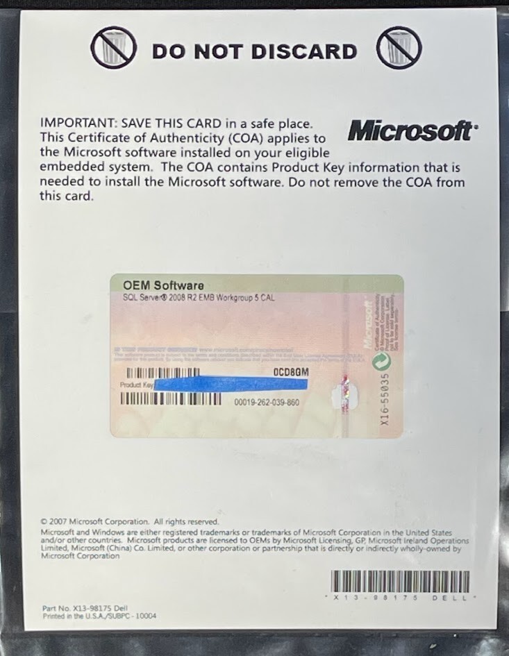 Microsoft SQL Server 2008 R2 Workgroup Software 5 Client Access License / CD8GM