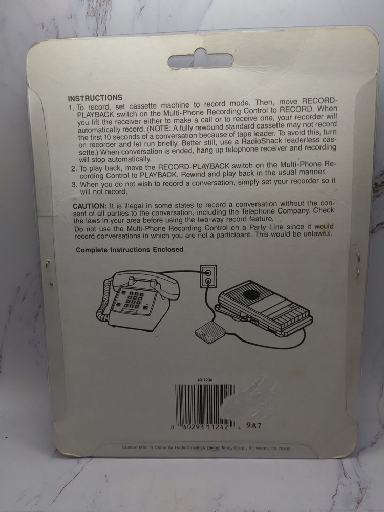 RadioShack Multi-Phone Recording Control 43-1236 Telephone Recorder