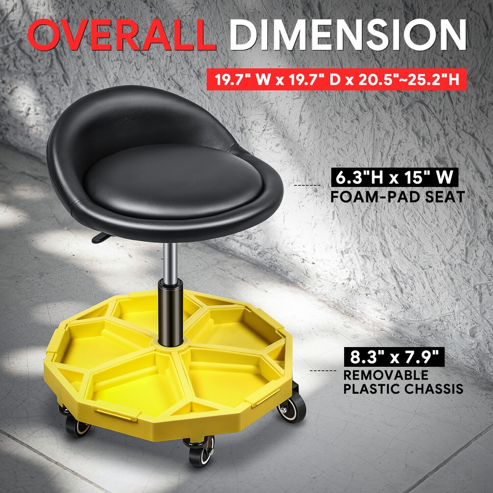 350Lbs Adjustable Height Mechanics Rolling Durable Work Stool Chair Seat Yellow