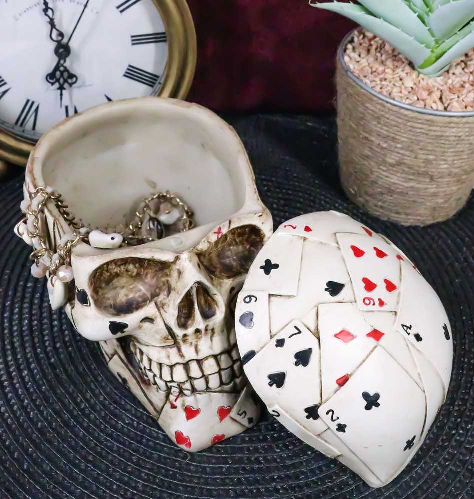 Ace Poker Skull Box 6.5" Long Ashtray Keepsake Container Playing Cards