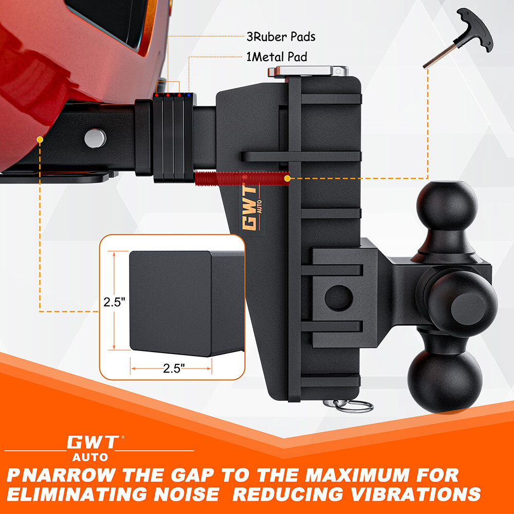Adjustable Trailer Hitch 2.5'' Receiver 6'' Drop Hitch Tri-Ball Mount 18500 LBS