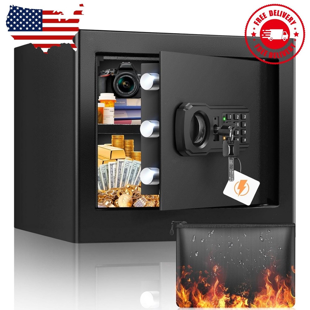 9.84" Tall Small Fireproof Safe Box, 1.2 Cu Ft Security Home Safe with Fireproof
