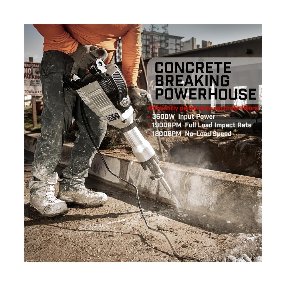 XtremepowerUS 3600W Electric Demolition Jack Hammer Point Chisel Bits Constru...