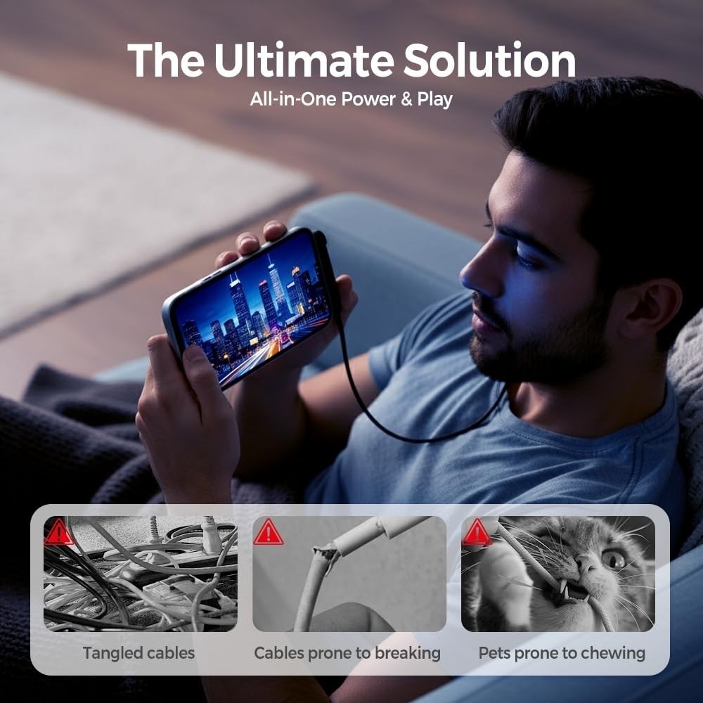 240W USB C Charger Chubby Cable W/ Phone Invisible Stand Type C Flat Charger