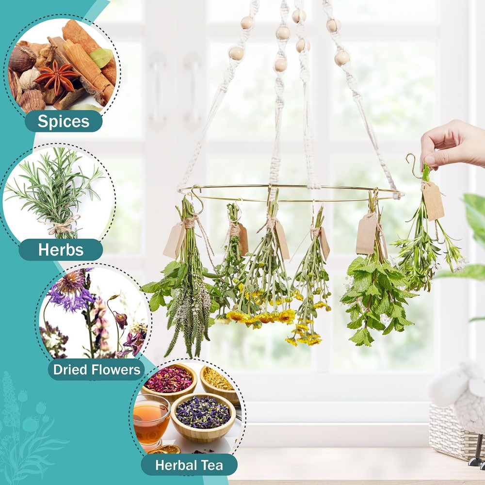 Herb Drying Rack with Decorative Tassels, 2-Pack Includes 20 Golden Hooks, 25...
