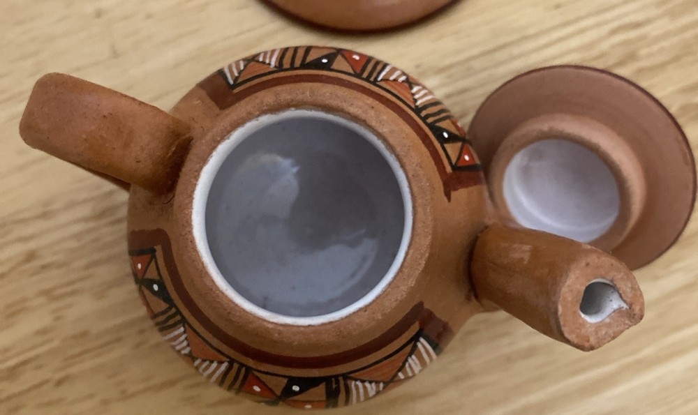 Cusco Peruvian 2” Miniature Clay Hand Decorated Glazed Tea Coffee Set 10 Pieces