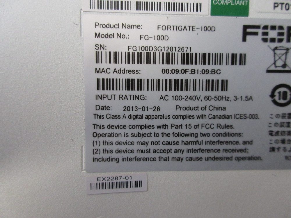 Fortinet FortiGate FG-100D Firewall Security Appliance