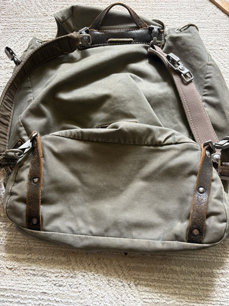 Vintage Military Rucksack Canvas Leather Backpack Austrian Stolla Style