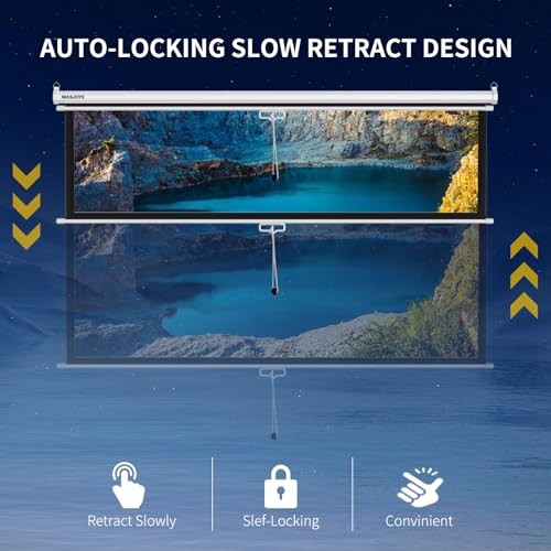100'' Manual Pull Down Projector Screen, 4K HD Retractable Projection 100 Inch