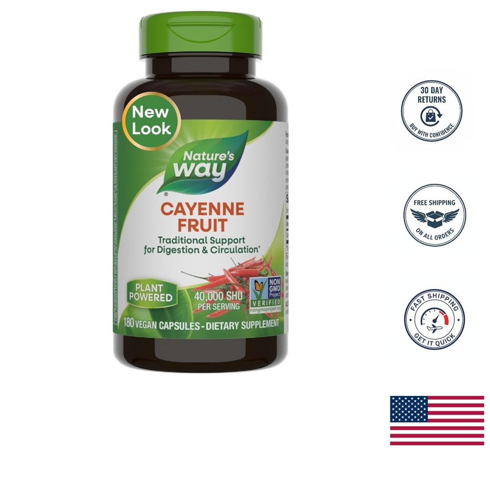 Cayenne Pepper Capsules - 450mg Digestive & Circulation Support, 180  Caps