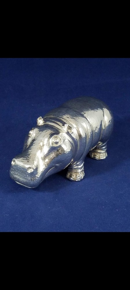 174 Grams Vintage Sterling Silver Hippopotamus  Figurines, Signed.