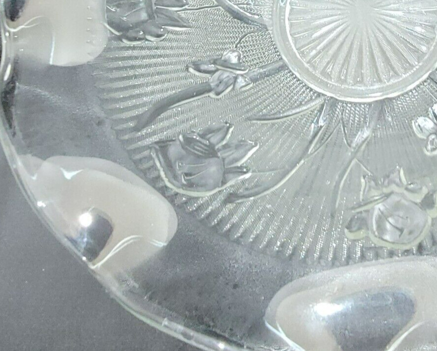 Bowl Console Jeannette Iris Herringbone Ruffled Edge Clear Glass