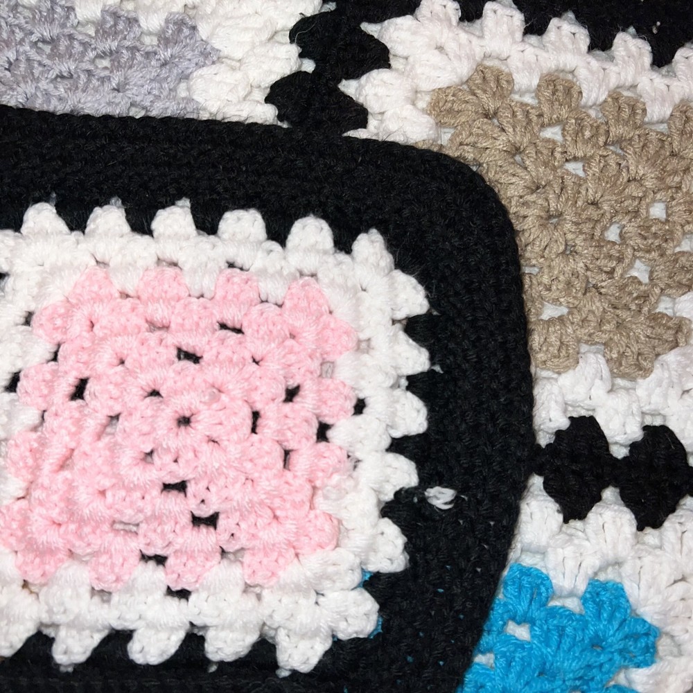 Vtg Afghan Handmade Granny Square Blanket 72" x 64" Multi Colored