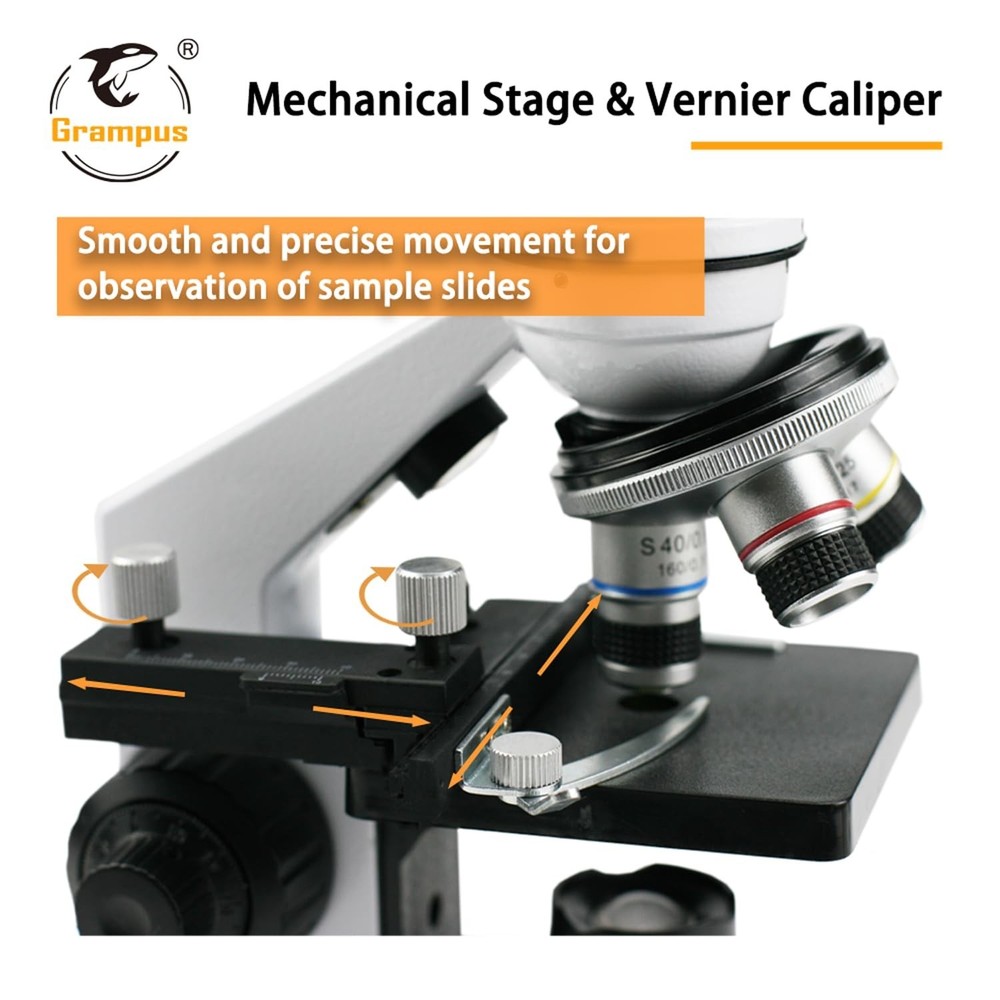 Grampus Achromatic Compound Minocular Microscope 40X-2000X, Dual LED Illumina...